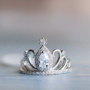 Princess Tiara Ring Crown Crystal Ring for Her